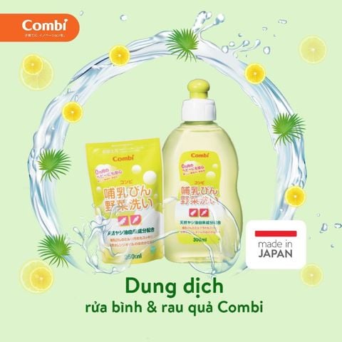 Combo chai và túi dung dịch rửa bình sữa và rau quả Combi từ đầu cọ