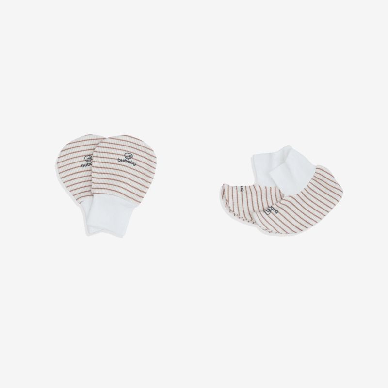 Bộ bao chân, bao tay Bu Baby Siro Stripy Free size Kẻ trắng - nâu