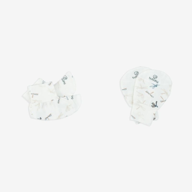 BỘ BAO CHÂN, BAO TAY BU BABY DONA TRẮNG IN CHUỒN CHUỒN