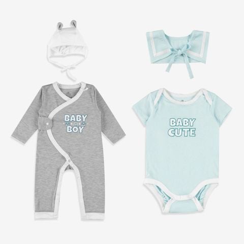 Gift Set Body Bu Baby cài chéo + Body chip cổ chồm + Yếm mũ Full Moon