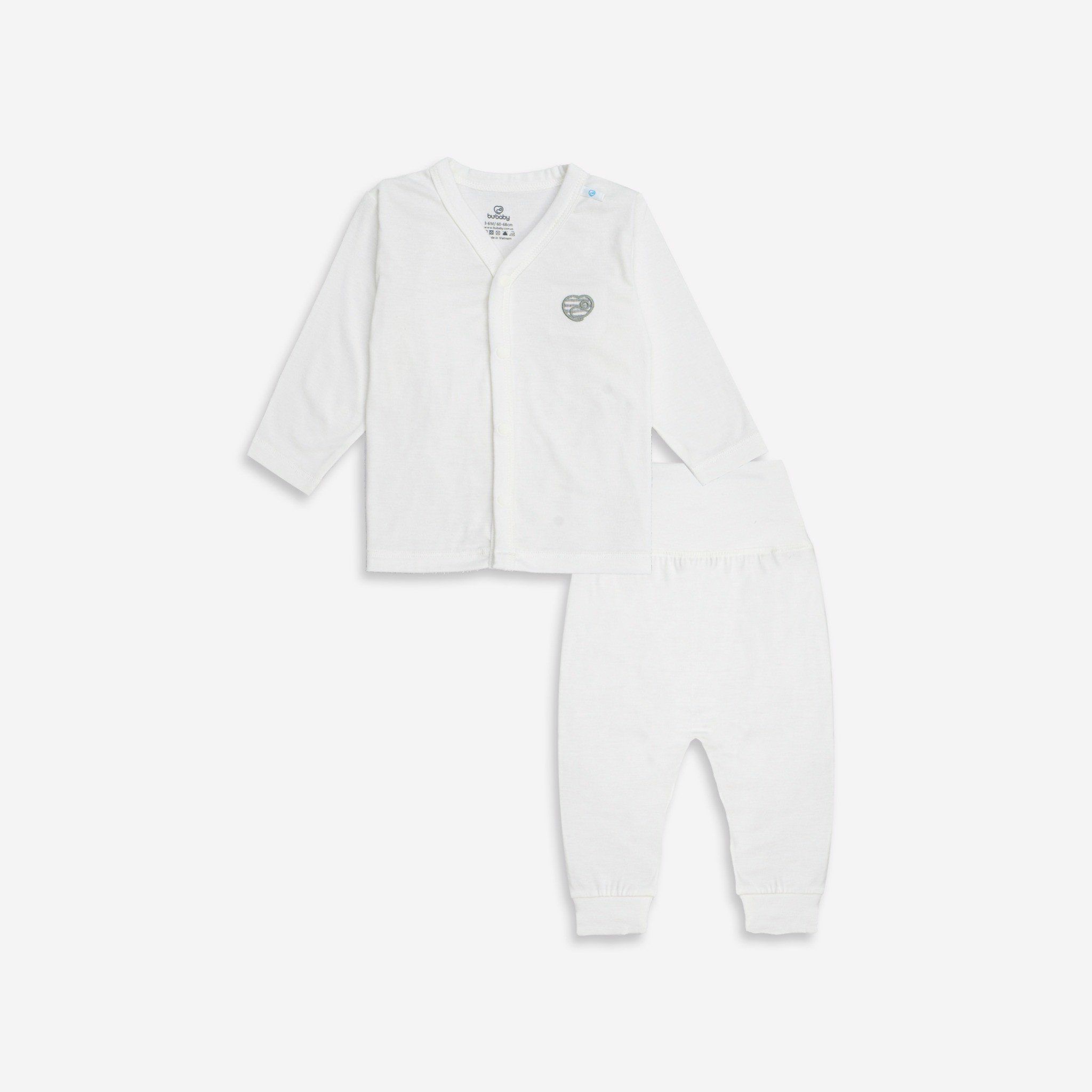 Bộ dài tay cài giữa BU Baby Joyful kẻ trắng