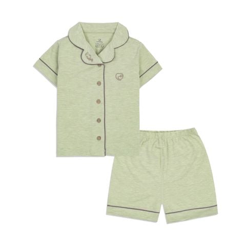 Bộ Bu Baby ngắn tay Pyjamas Bambus Mella Melange màu xanh mạ