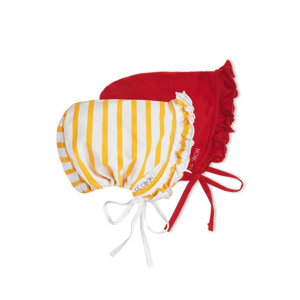 SET LE COON 2 MŨ BONNET KẺ TRẮNG VÀNG - ĐỎ NEWBORN