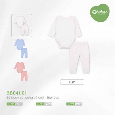 Bộ body sát đũng cổ chồm BU Baby Bambus Trắng BB041.01