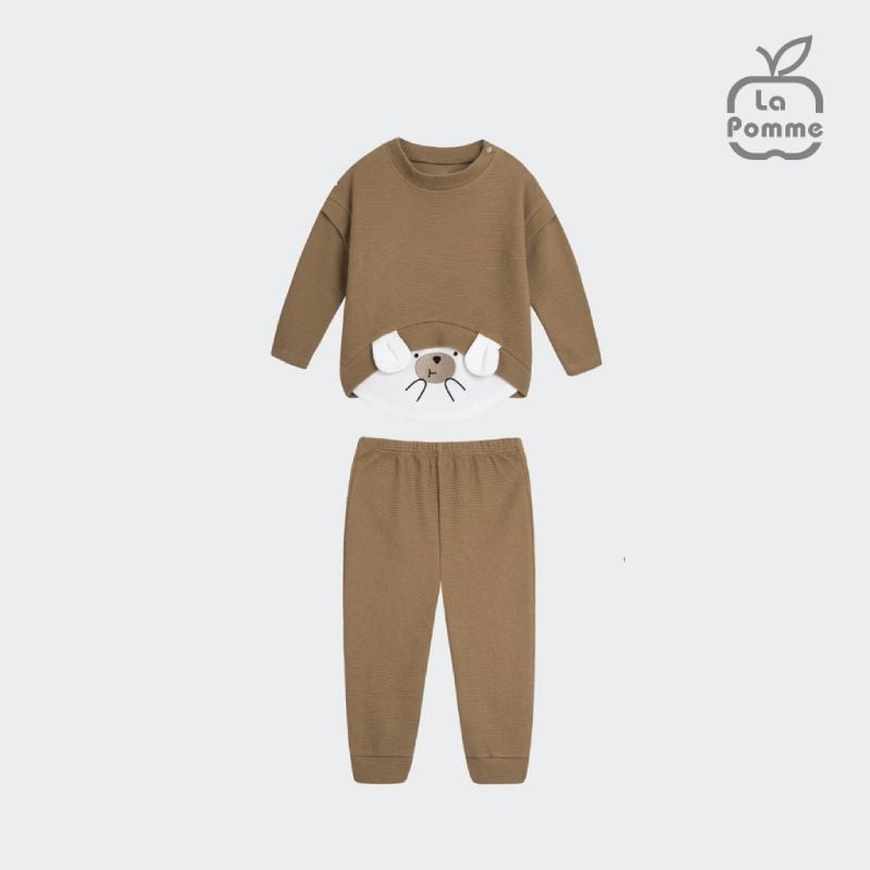 Bộ dài tay La Pomme Gấu tai vểnh - Nâu