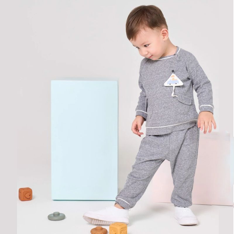 Bộ dài tay La Pomme Cáo nhỏ lái xe màu ghi