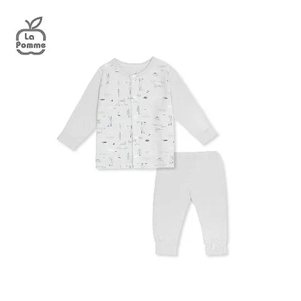 BỘ DÀI TAY LA POMME CÚC GIỮA PETIT - GHI