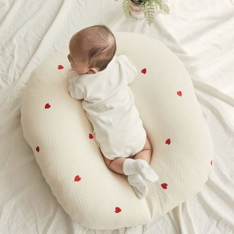 Set gối chống trào ngược Rototo Bebe Airmesh gỗ sồi trái tim