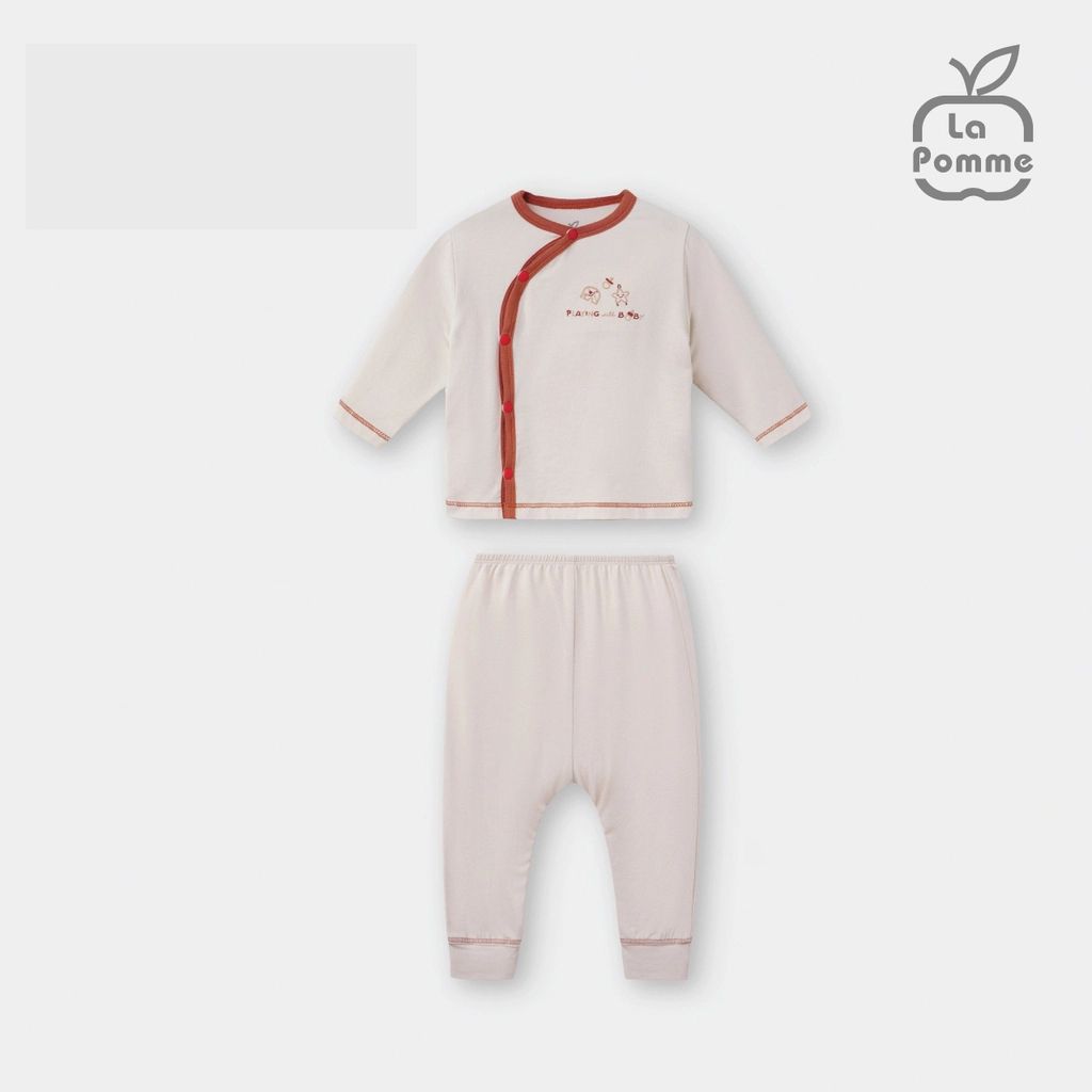 BỘ DÀI TAY LA POMME CÚC LỆCH VIỀN MÀU - ĐỎ