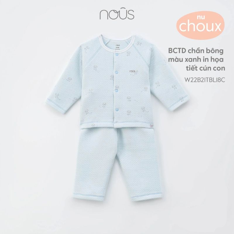 BỘ CÀI THẲNG DÀI CHẦN BÔNG NOUS MÀU XANH IN HỌA TIẾT CÚN CON