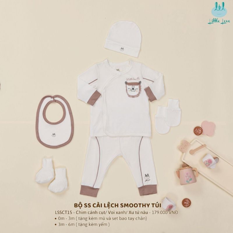 BỘ SƠ SINH CÀI LỆCH BAMBOO BY LIL SMOOTHY TÚI SƯ TỬ NÂU TẶNG YẾM