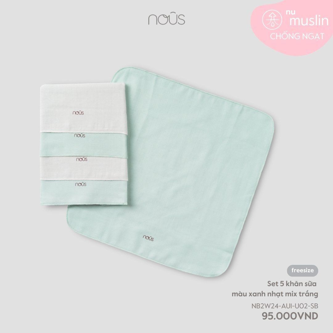Set 5 khăn sữa Nous màu xanh nhạt mix trắng