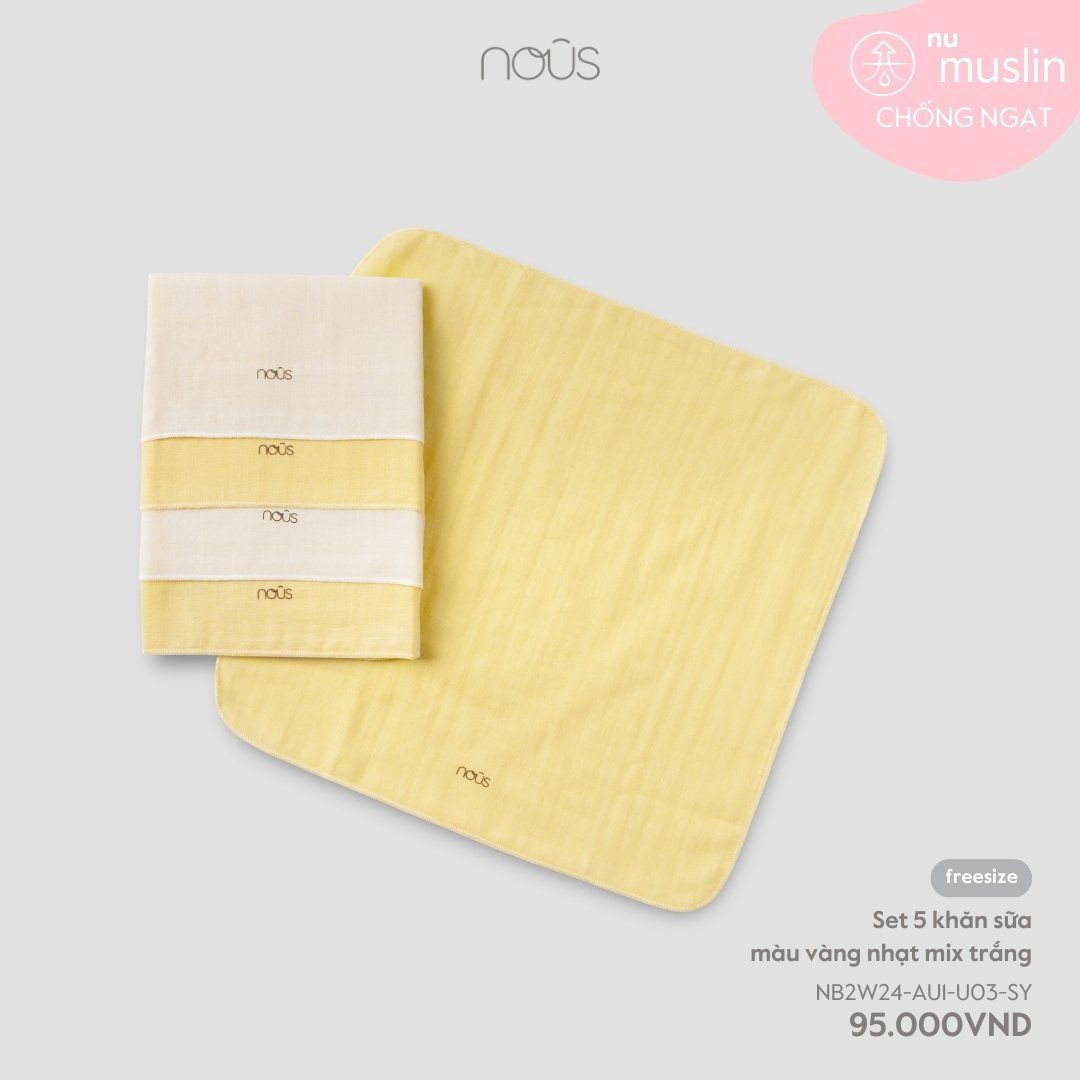 SET 5 KHĂN SỮA NOUS MÀU VÀNG NHẠT MIX TRẮNG