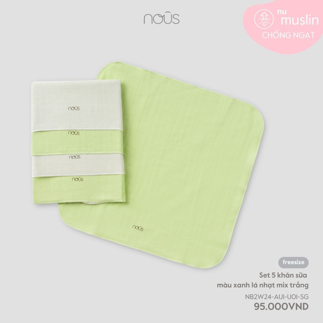 Set 5 khăn sữa Nous màu xanh lá nhạt mix trắng