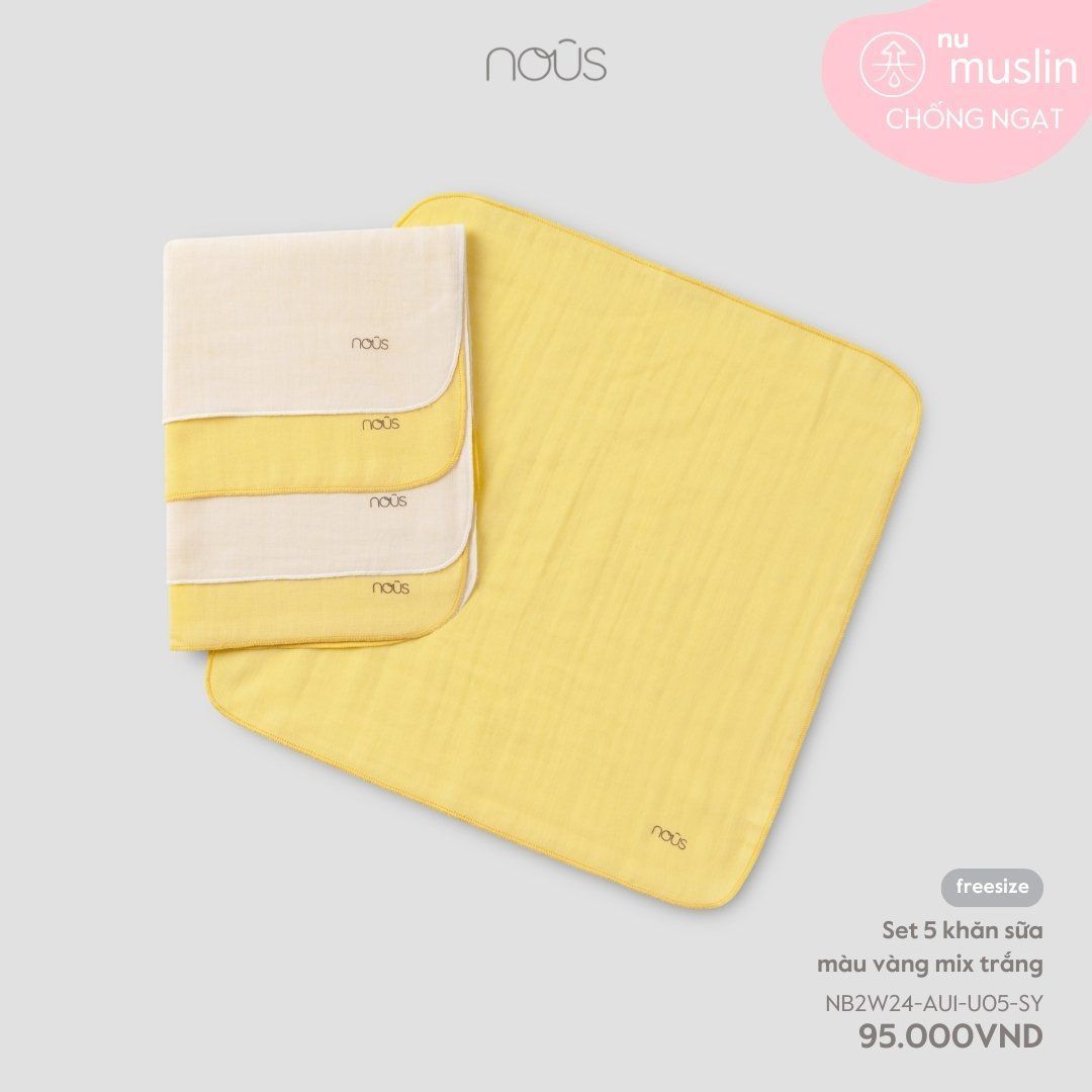 Set 5 khăn sữa Nous màu vàng mix trắng MH24
