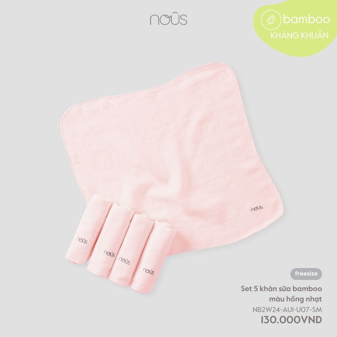 Set 5 khăn sữa Nous bamboo màu hồng nhạt