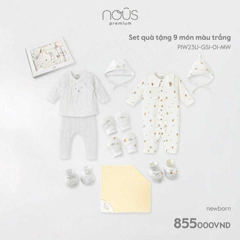 Set quà tặng 9 món Nous màu trắng in họa tiết phối xanh 0M
