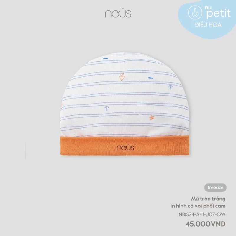 MŨ TRÒN NOUS TRẮNG IN HÌNH CÁ VOI PHỐI CAM