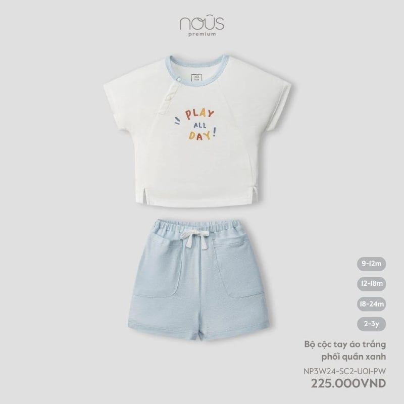 Bộ cộc tay Nous áo trắng phối quần xanh