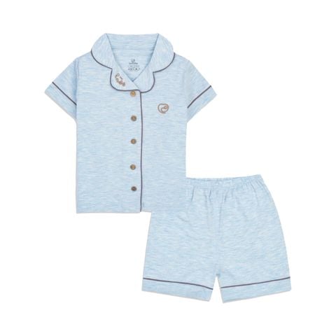 Bộ Bu Baby ngắn tay Pyjamas Bambus Mella Melange màu blue