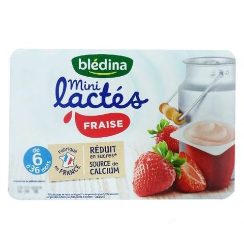 Sữa chua nguội Bledina Mini Lactes vị Dâu lốc 6 hộp 55gr