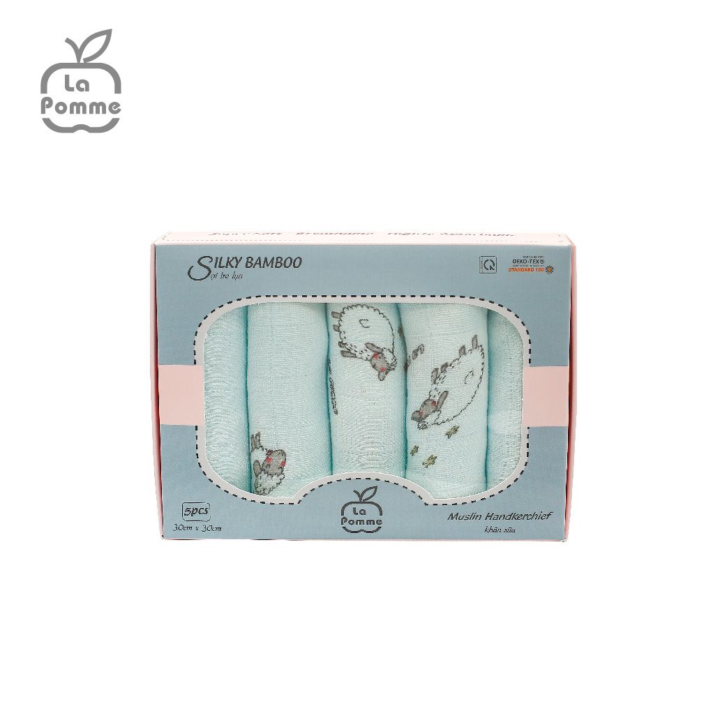 SET 5 KHĂN SỮA LA POMME SỢI TRE LỤA BLUE SHEEP 30X30