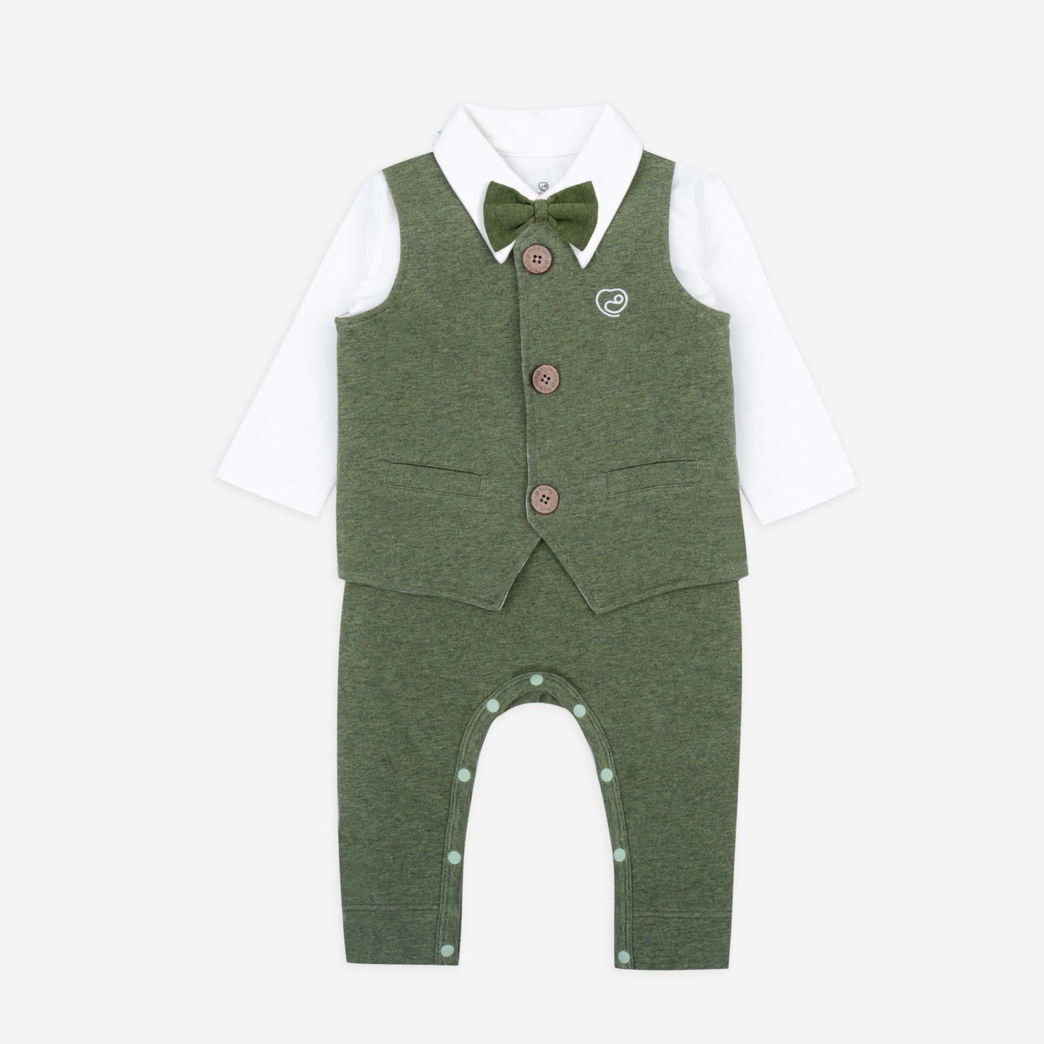 SET ÁO VEST KÈM BODY DÀI CỔ TRỤ BU BABY MÀU RÊU