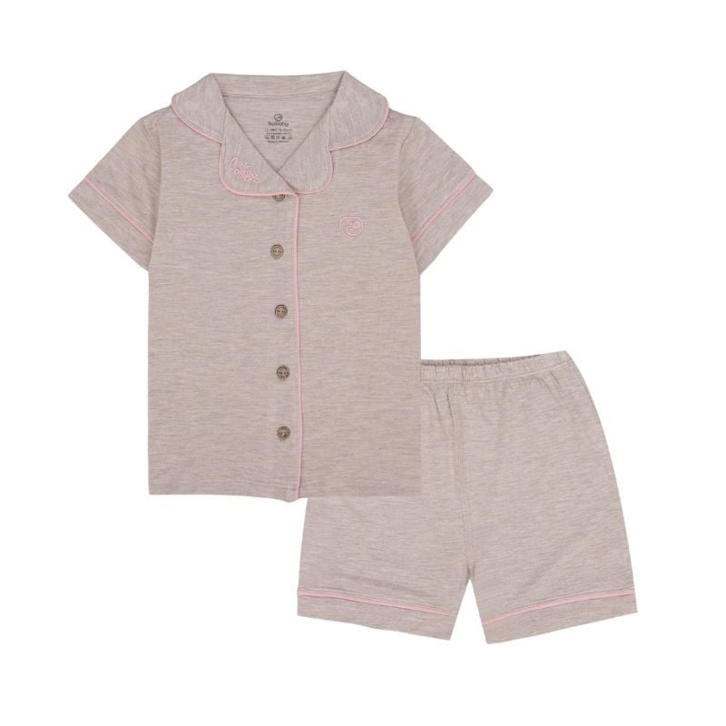 Bộ ngắn tay Pyjamas BU Baby Bambus Mella Melange màu cát hồng