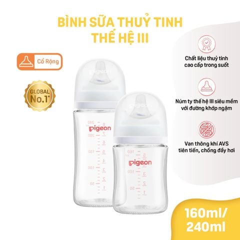 Bình sữa thuỷ tinh Pigeon Softouch Baby Friendly World 160ml