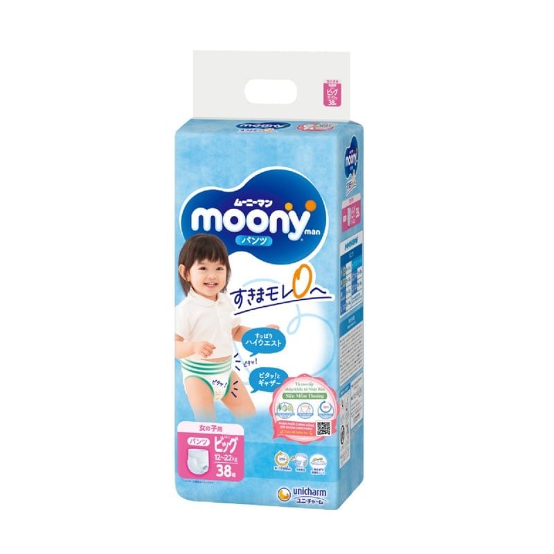 Bỉm quần Moony xanh tiêu chuẩn size XL38 (Girl)- 1912