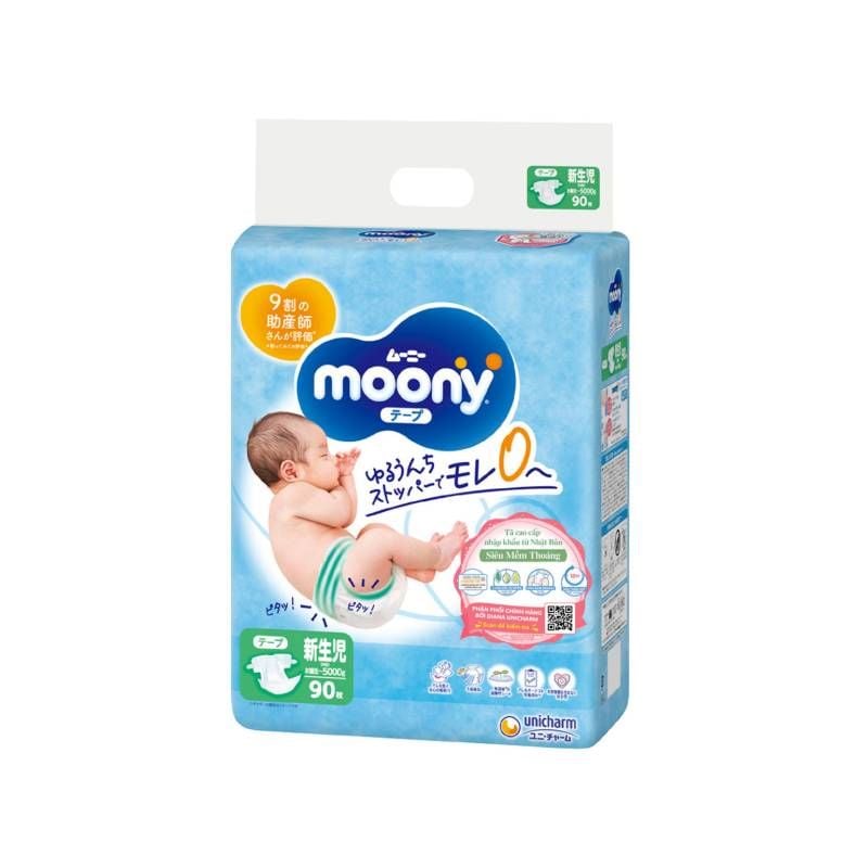 Bỉm dán Moony xanh tiêu chuẩn size Newborn 90
