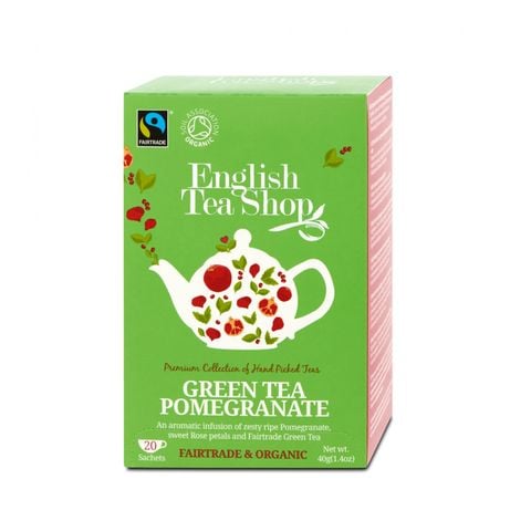 Trà Organic Green Tea Pomegranate Hiệu English Tea Shop 20 gói