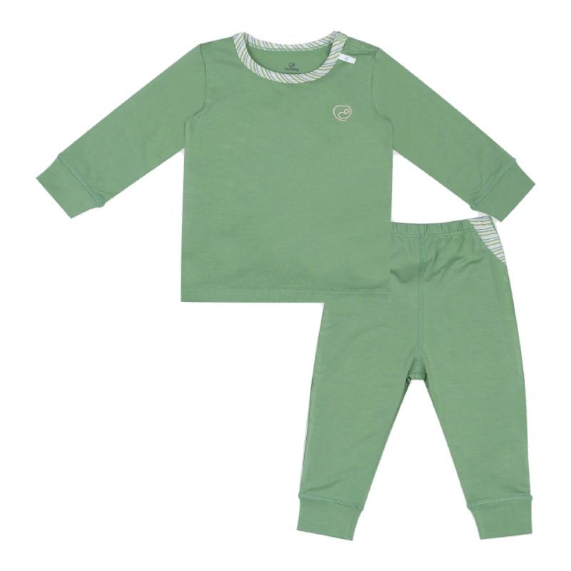 Bộ quần áo Bu Baby cài vai dài tay Bambus Zebra màu xanh lá