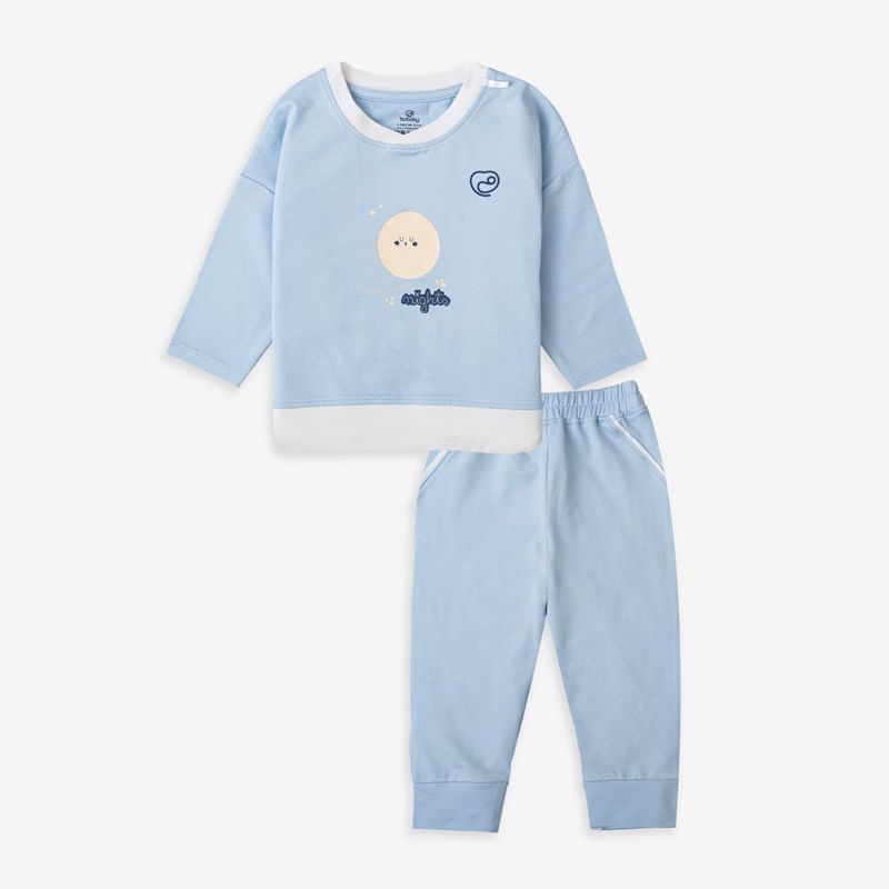 Bộ dài tay cổ tròn Bu Baby Bamco Jacquard Blue