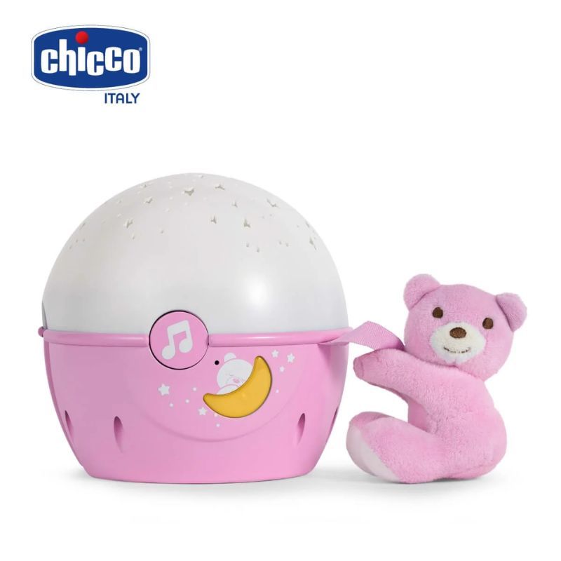 Đèn ngủ Chicco gắn cũi phát nhạc hình gấu hồng 76471