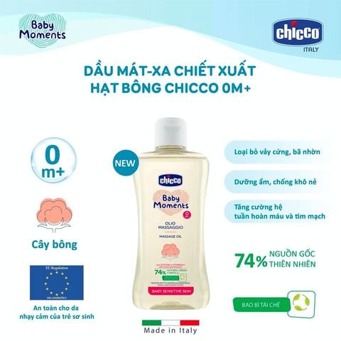 Dầu mát-xa CHICCO chiết xuất hạt bông 0M+ 200ml