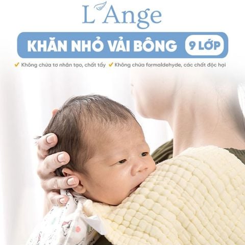 Khăn vải bông 9 lớp L'ANGE màu trắng set 3 chiếc size 22x22cm