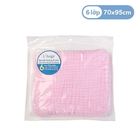Khăn tắm vải bông 6 lớp L'Ange 70x95cm màu hồng