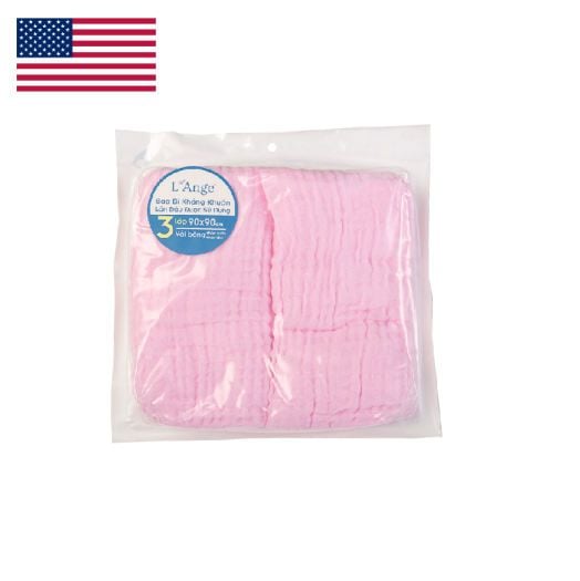KHĂN VẢI BÔNG L'ANGE 3 LỚP MÀU HỒNG SET 2 CHIẾC SIZE 90X90CM