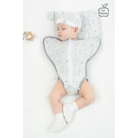 Nhộng chũn chip ngủ sơ sinh La Pomme hoạ tiết Ghi