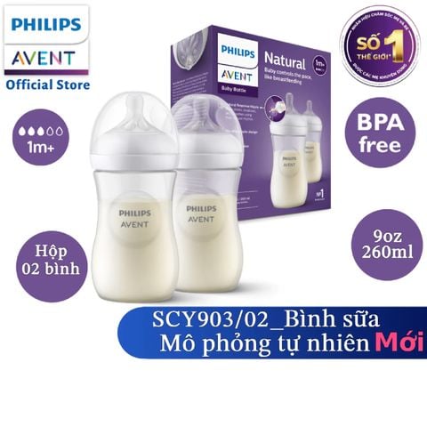 Bộ 2 bình sữa mô phỏng Avent SCY903.02 260ml