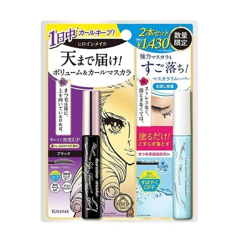 Set Mascara nâng cong làm dày rậm mi và tẩy trang Mascara Kissme Heroine Make