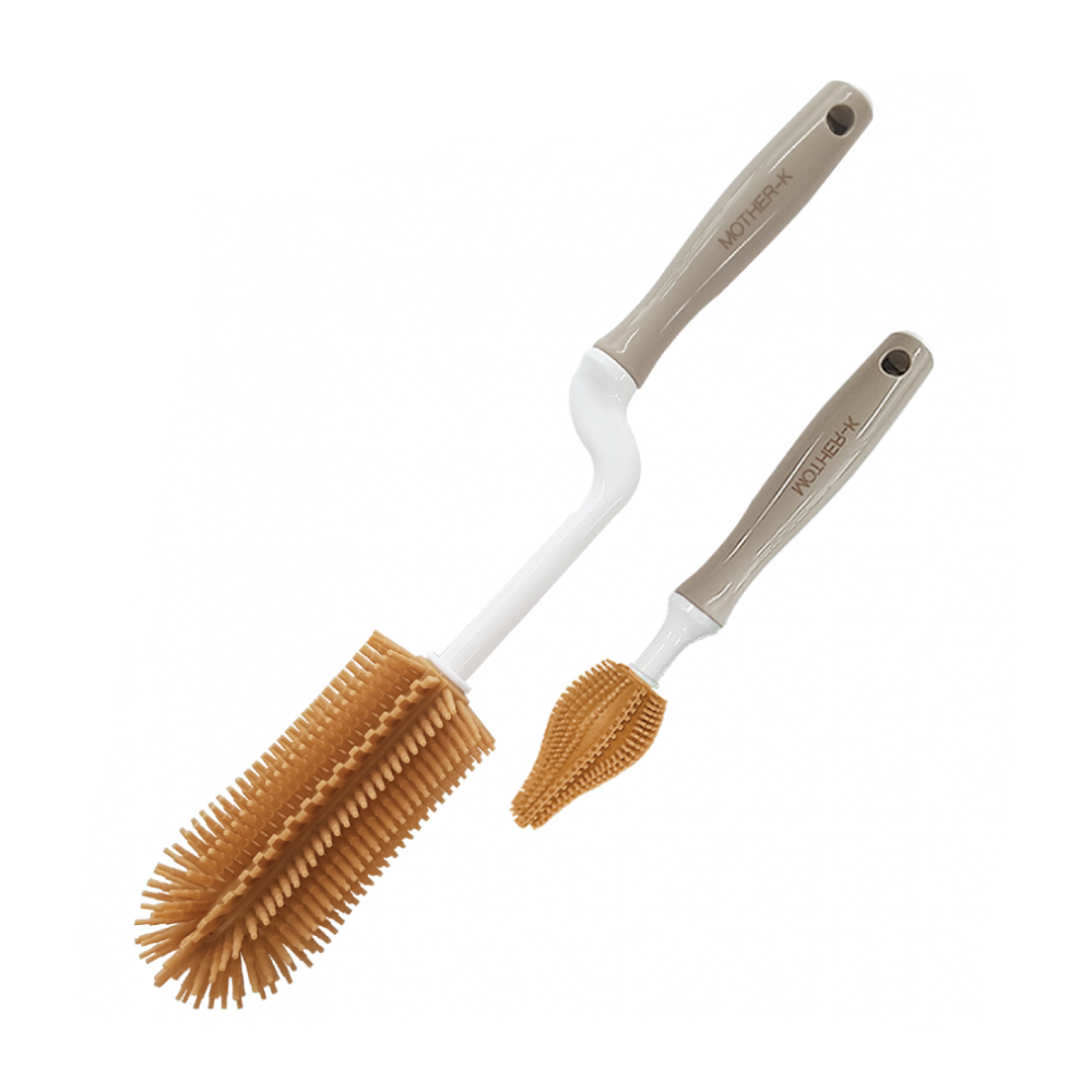 Bộ cọ bình sữa, núm ti Silicone Mother-K vàng