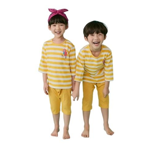 Bộ pijama lửng Olomimi bé trai, bé gái Yellow Stripe