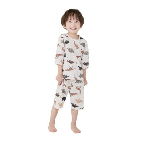 Bộ pijama lửng Olomimi bé trai Brown Dino