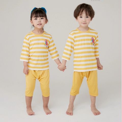 Bộ pijama lửng Olomimi bé trai, bé gái Stripe Yellow