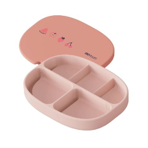Khay ăn dặm Moyuum Silicone Suction Plate màu đỏ cam
