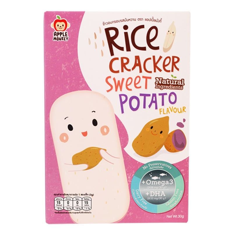 BÁNH GẠO HỮU CƠ HƯƠNG KHOAI LANG APPLE MONKEY ORGANIC RICE CRACKER SWEET POTATO FLAVOUR OMEGA3 DHA 10GÓI*3G