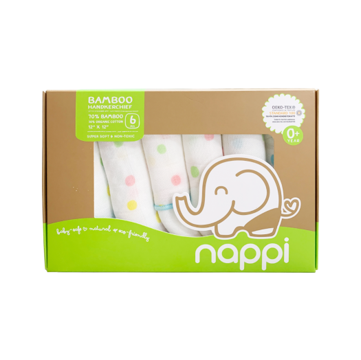 KHĂN SỮA NAPPI CHẤM BI VIỀN XANH HỘP 6 CHIẾC