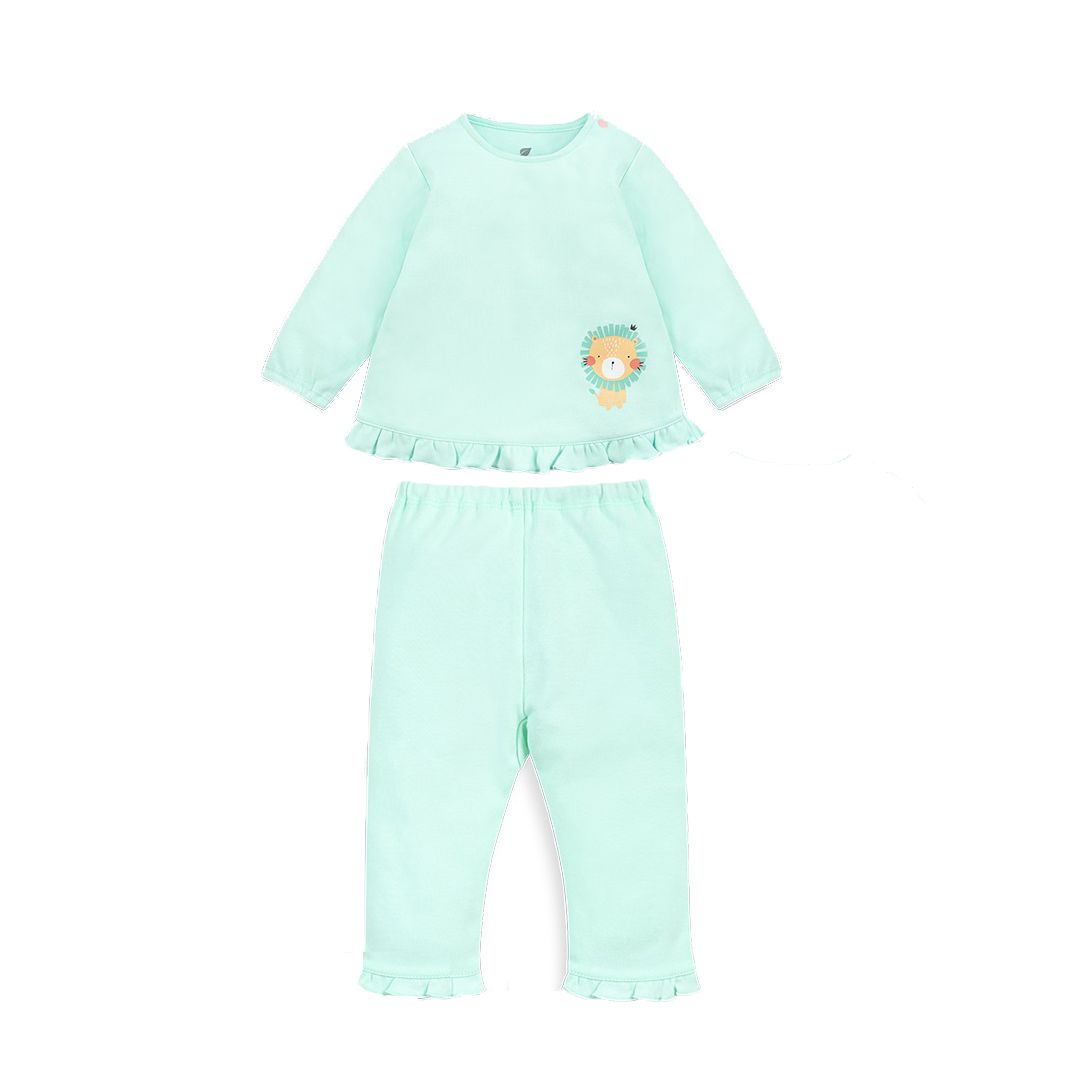 Bộ Lullaby NH20-19 dài tay bèo gấu bé gái xanh ngọc trơn